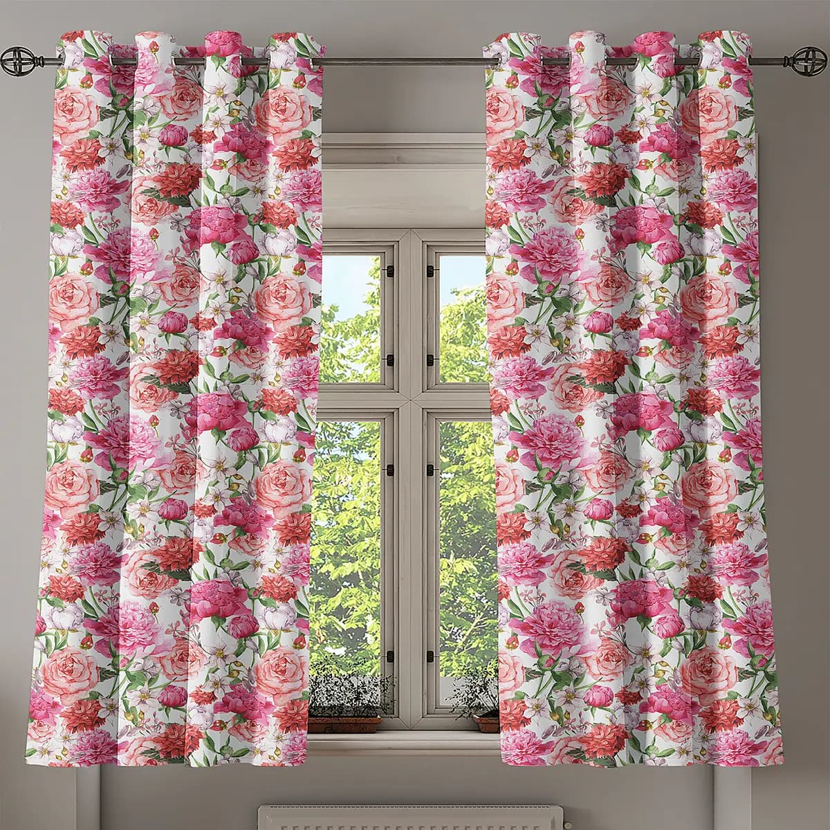Ösenvorhang Pinke Rosen 2er-Set 175cm | Weiß