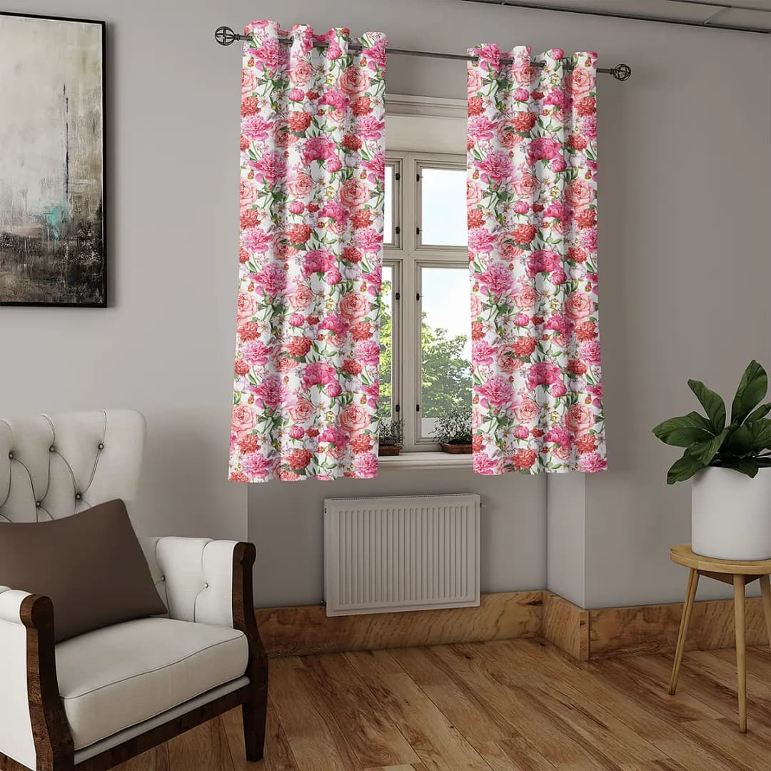 Ösenvorhang Pinke Rosen 2er-Set 175cm | Weiß
