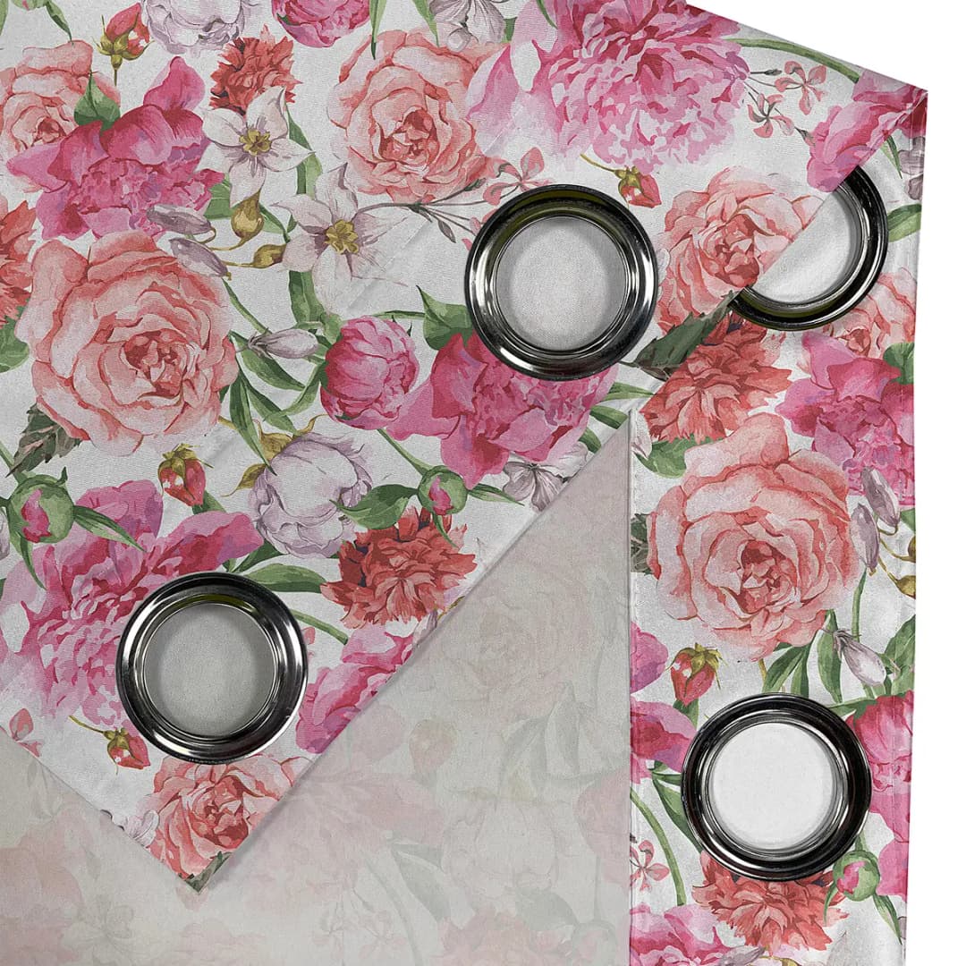 Ösenvorhang Pinke Rosen 2er-Set 175cm | Weiß