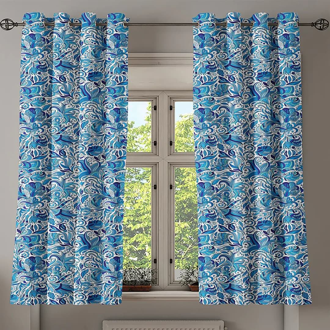Ösenvorhang Flower Tendrils 2er-Set 175cm Blau/Hellblau/Dunkelblau