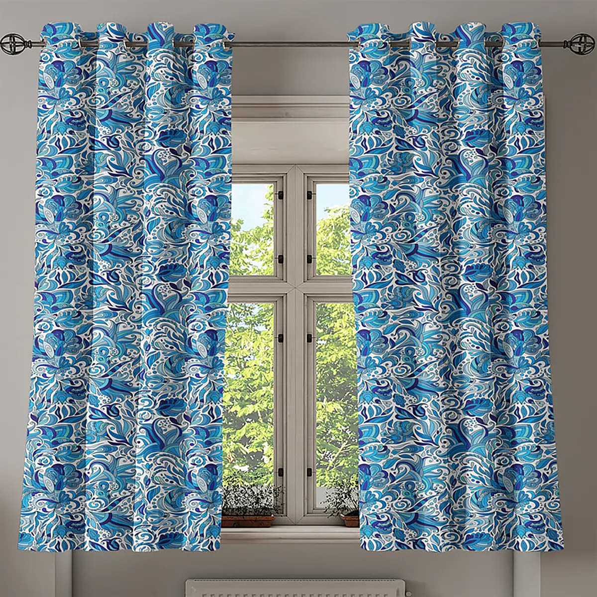 Ösenvorhang Flower Tendrils 2er-Set 175cm Blau/Hellblau/Dunkelblau