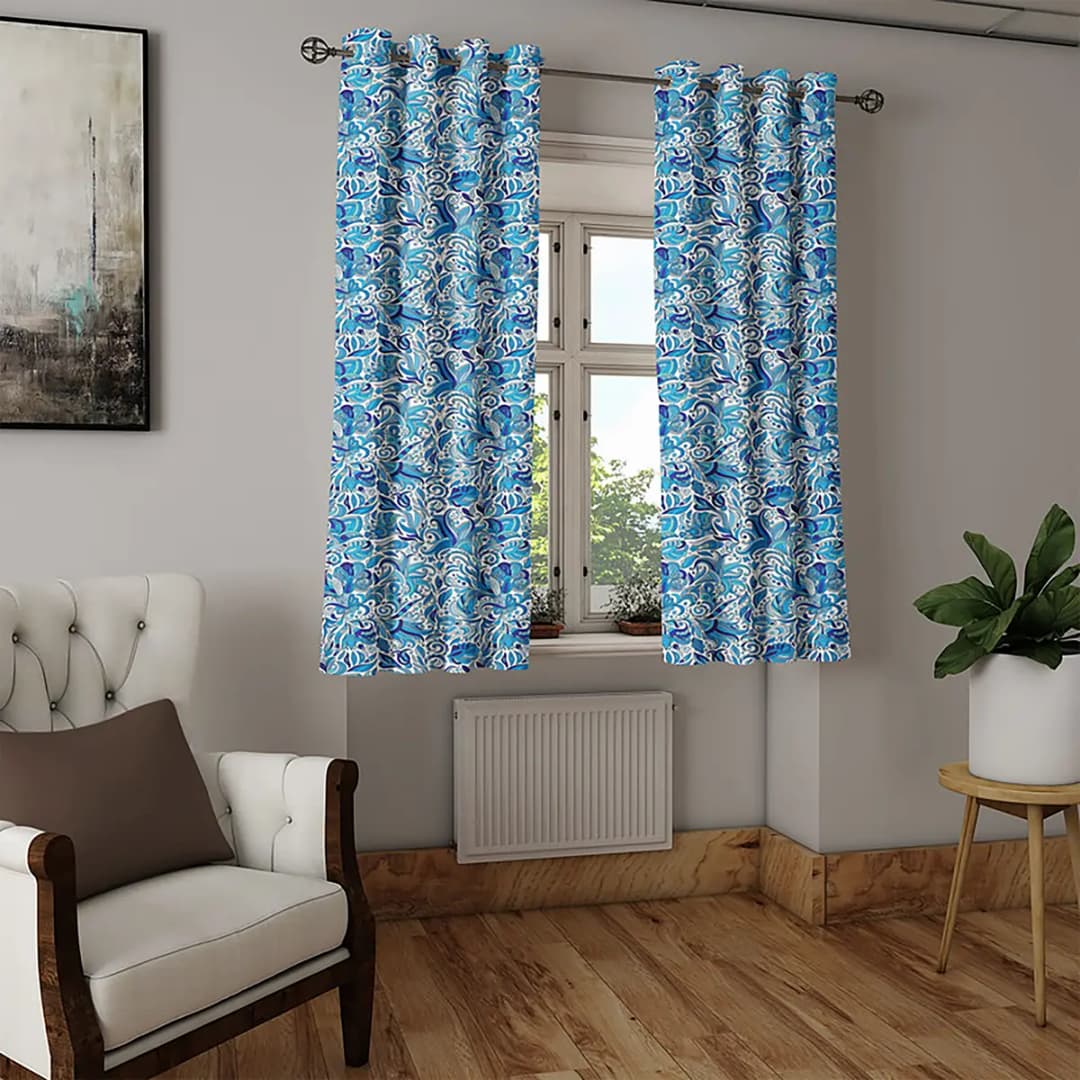 Ösenvorhang Flower Tendrils 2er-Set 175cm Blau/Hellblau/Dunkelblau