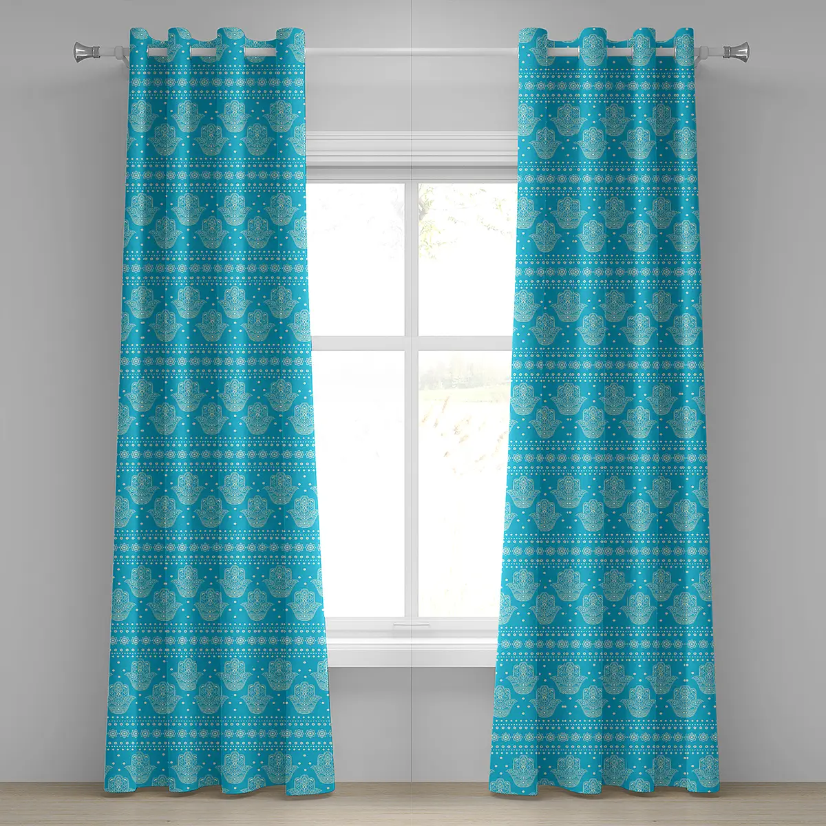 Ösenvorhang Hamsa 2er-Set 225cm Blau/Hellblau | Blau