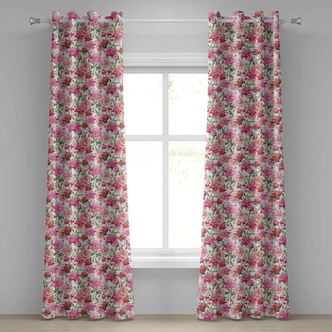 Ösenvorhang Pinke Rosen 2er-Set 225cm | Mehrfarbig
