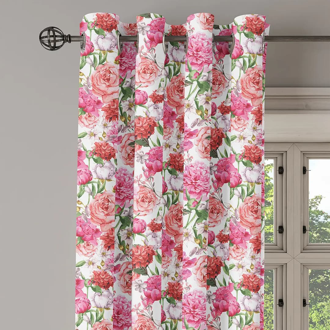 Ösenvorhang Pinke Rosen 2er-Set 225cm | Mehrfarbig