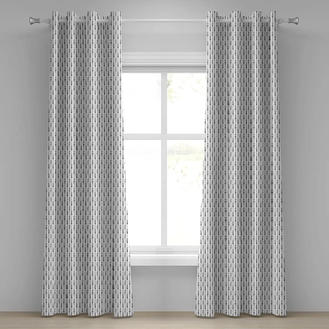 Ösenvorhang Arrow 2er-Set 225cm Grau/Weiß/Schwarz | Grau