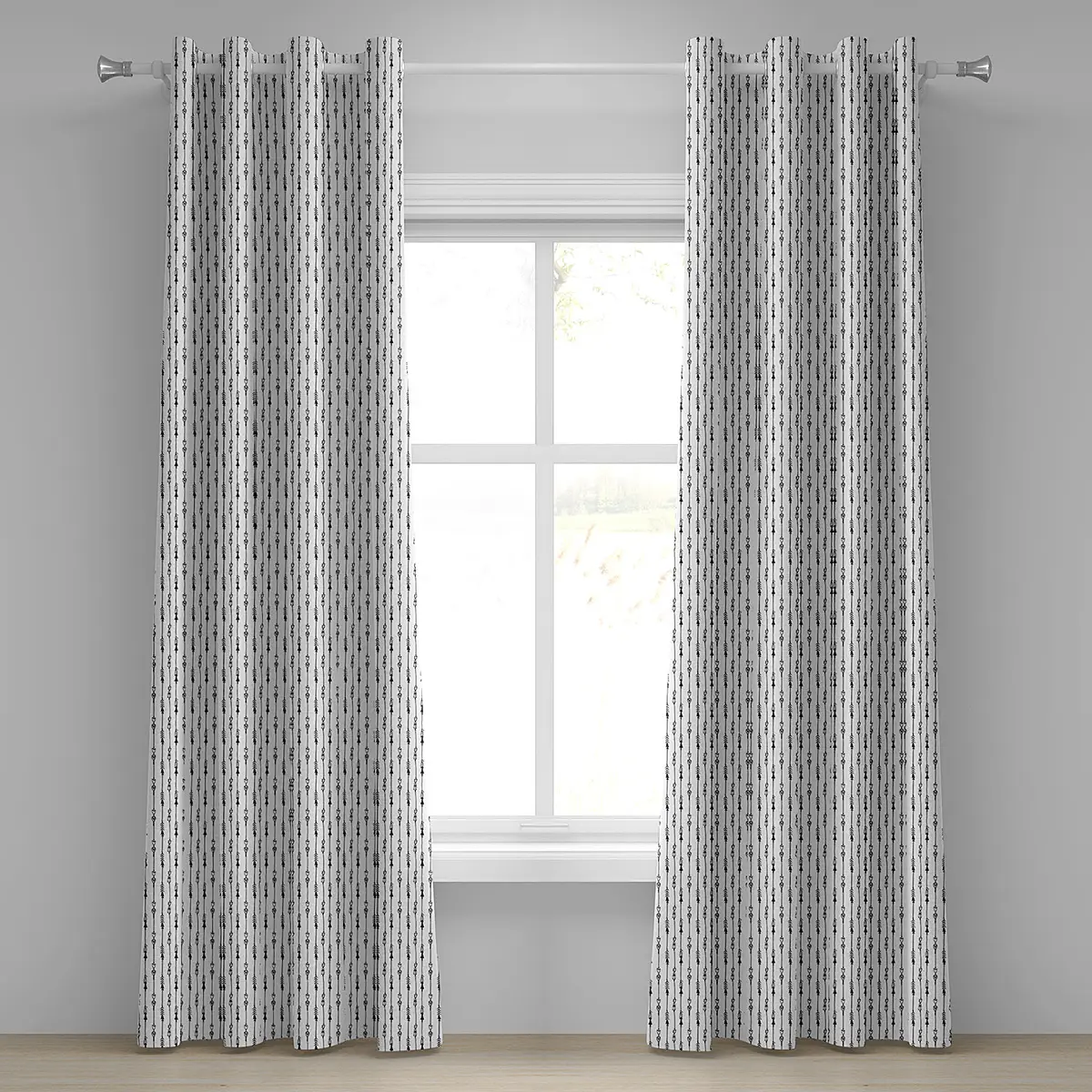 Ösenvorhang Arrow 2er-Set 225cm Grau/Weiß/Schwarz | Grau