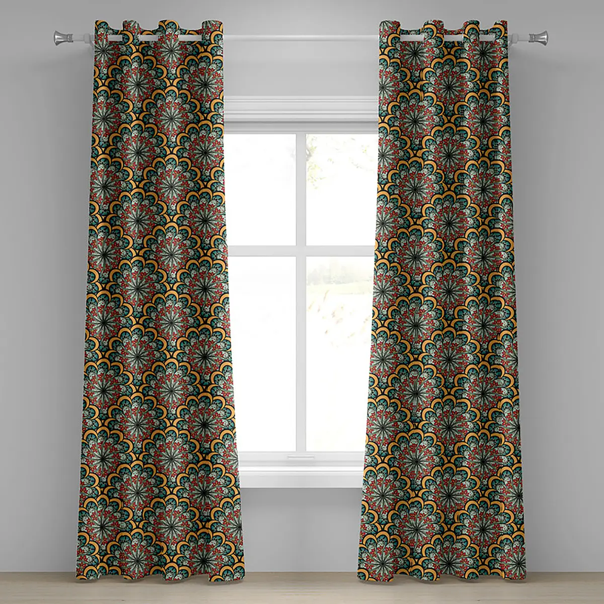 Ösenvorhang Mandala Flowers 2er-Set 225cm | Mehrfarbig