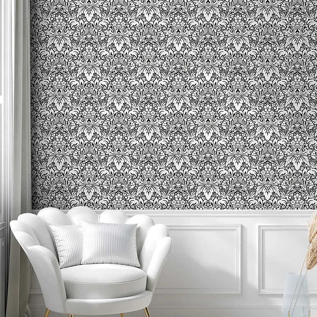Tapete White Damask 90cm | Grau
