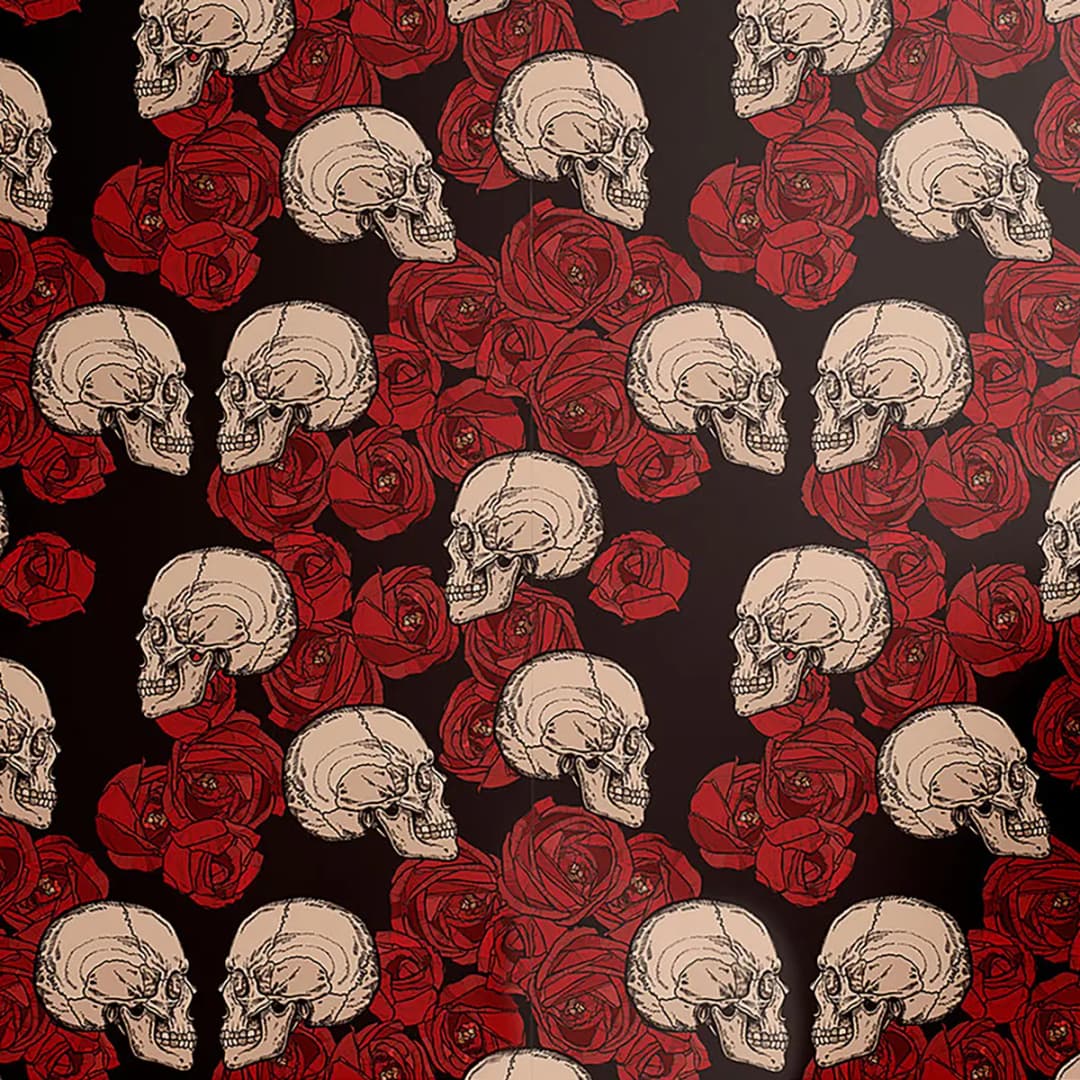 Tapete Skulls and Roses 90cm | Schwarz