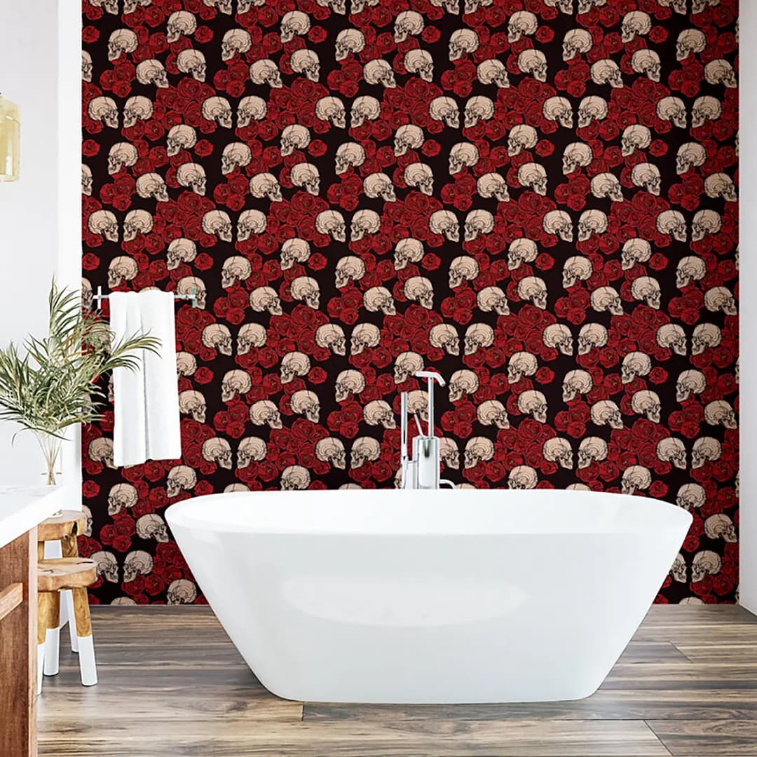 Tapete Skulls and Roses 90cm | Schwarz