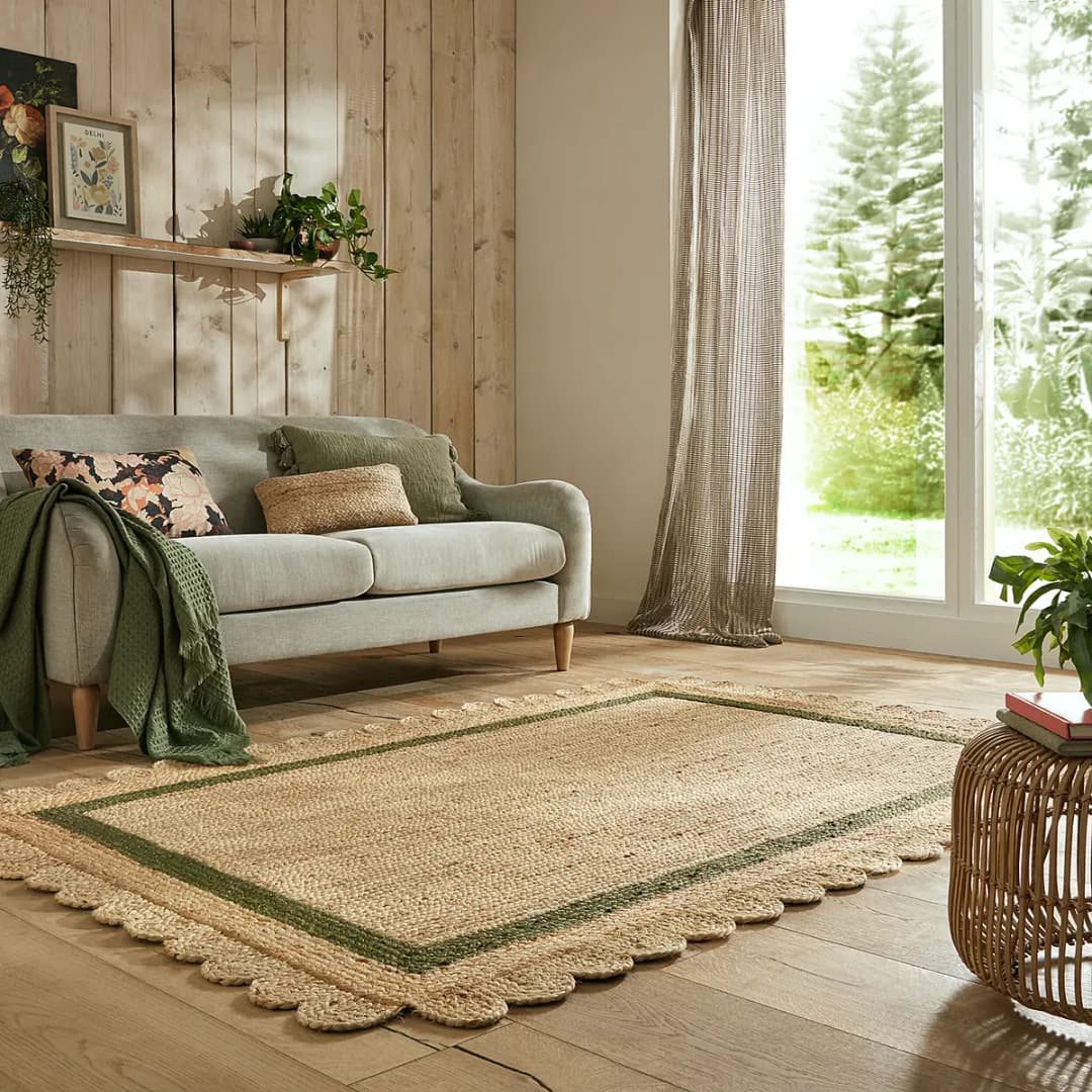 Juteteppich Grace Beige/Olivgrün 120 x 170cm | Mehrfarbig