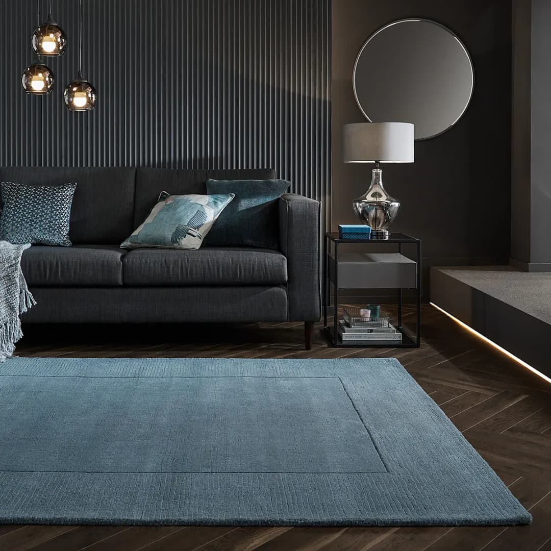 Wollteppich Textured Border Blau 160 x 230cm | Blau