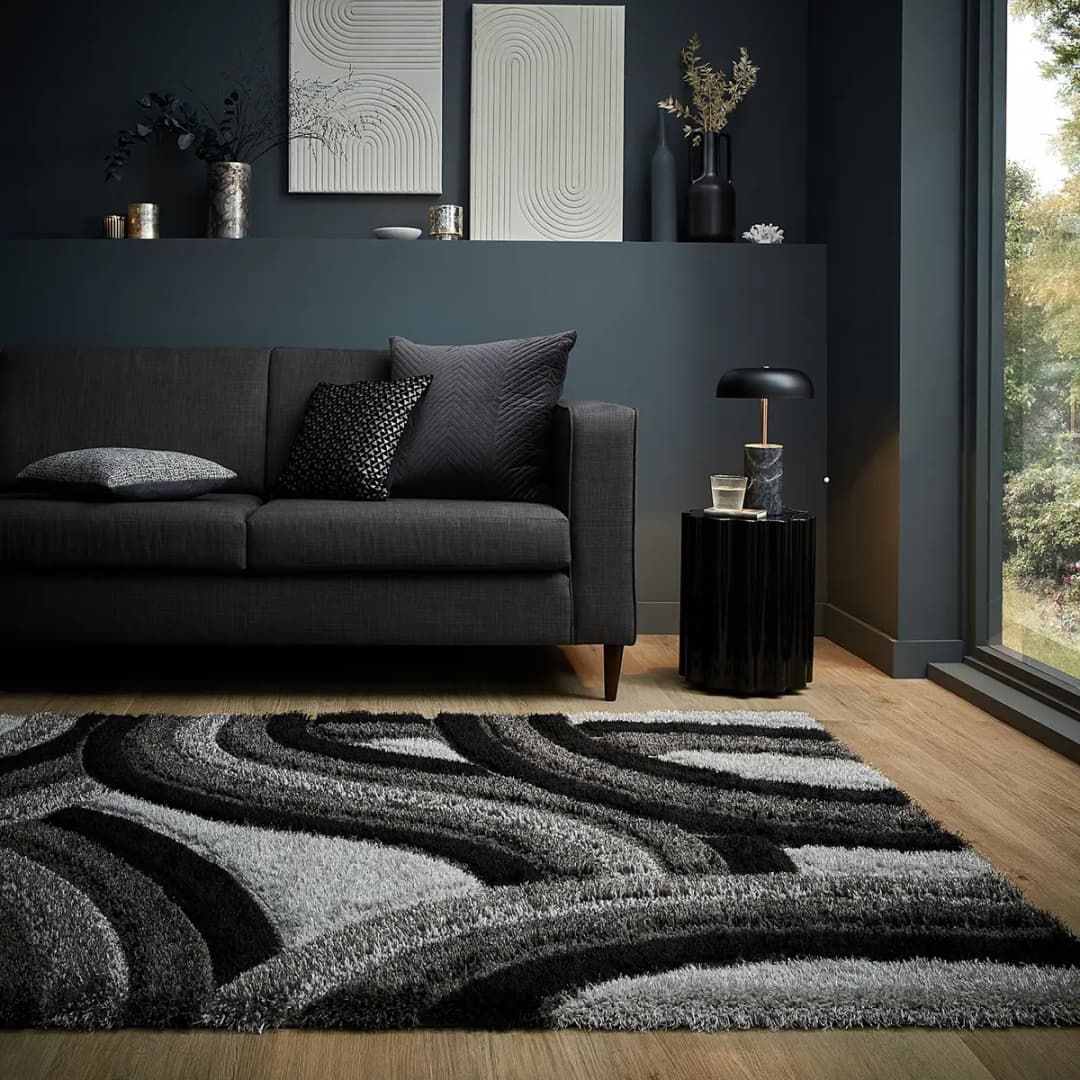 Hochflorteppich Velvet Carved | Schwarz