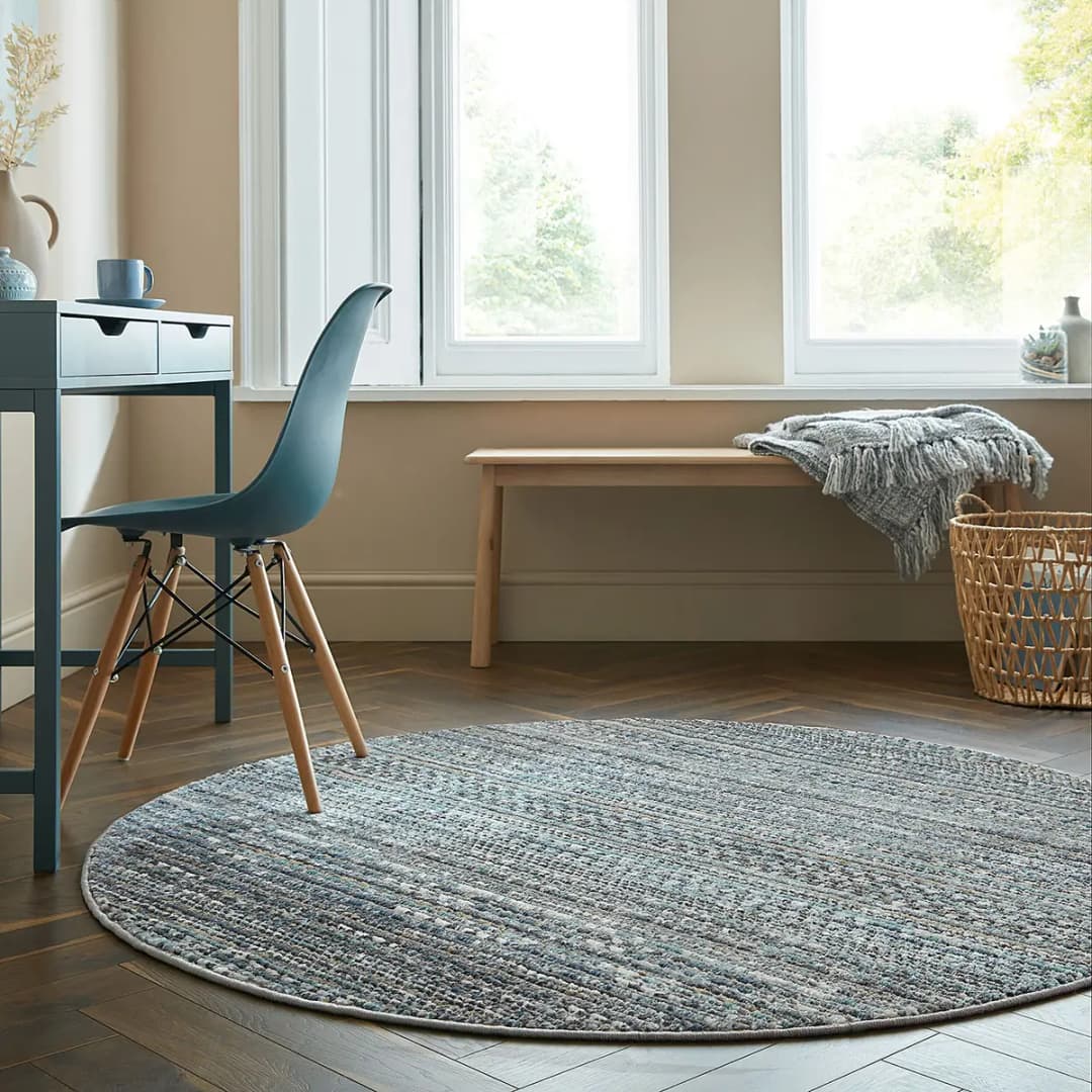 Kurzflorteppich Camino Rund Blau/Blau Ø 160cm Webstoff | Blau