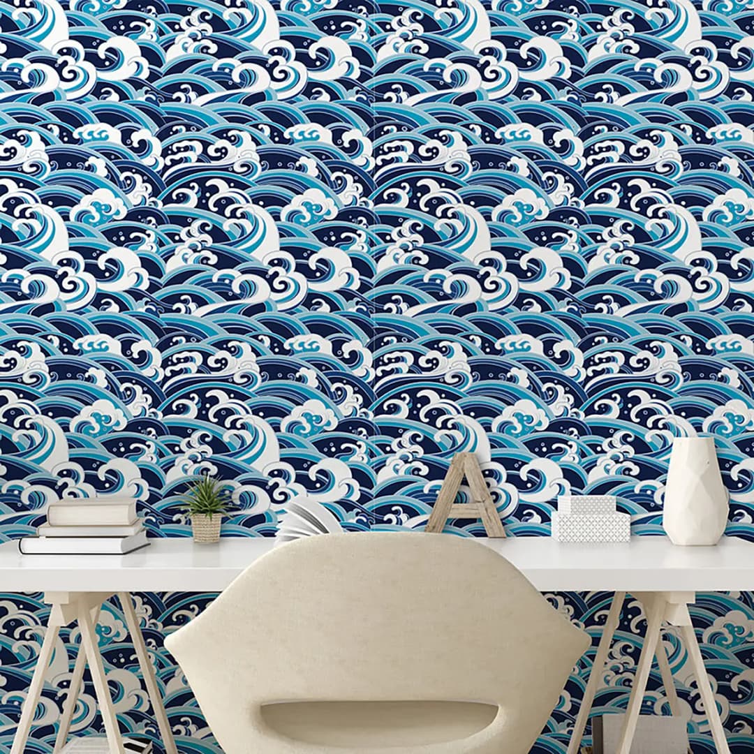 Tapete Japanese Wave 90cm | Blau