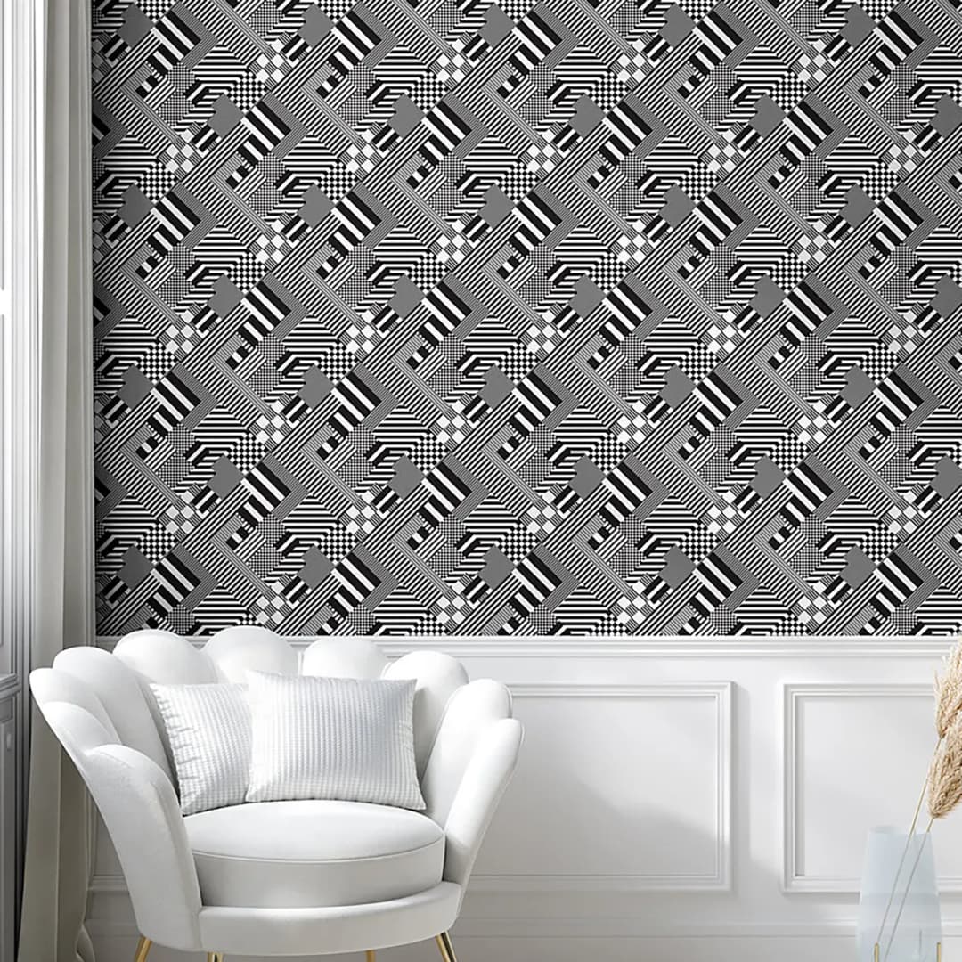 Tapete Abstract Black and White 180cm | Schwarz