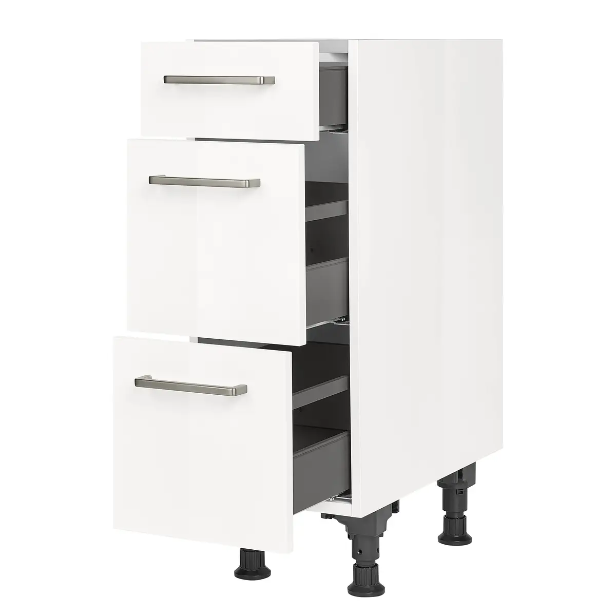 Unterschrank Flash mit Schubladen 30cm Weiß/Hochglanz Weiß