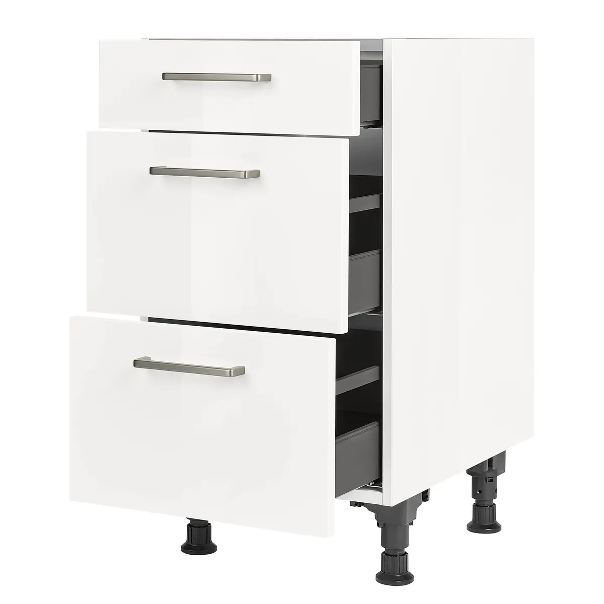 Unterschrank Flash mit Schubladen 45cm Weiß/Hochglanz Weiß