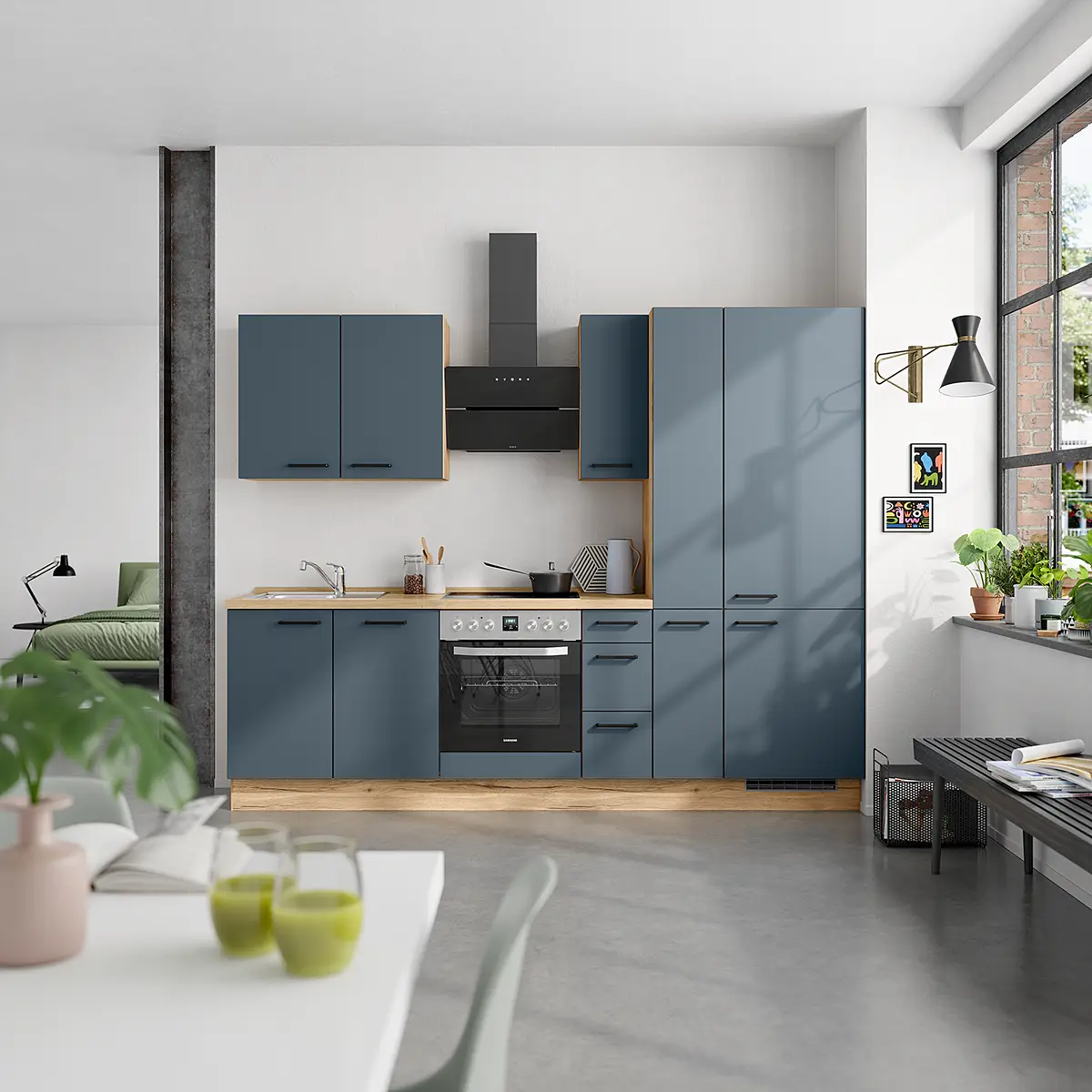 Unterschrank Easytouch mit Schubladen 30cm Blau/Dunkelblau