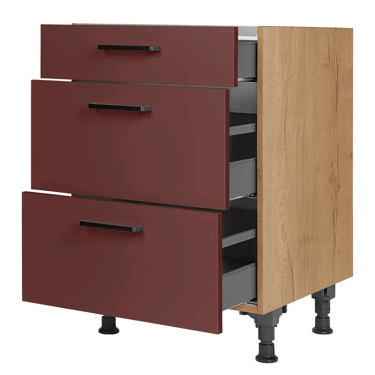 Kochfeldschrank Easytouch mit Schubladen 60cm Rot/Dunkelrot