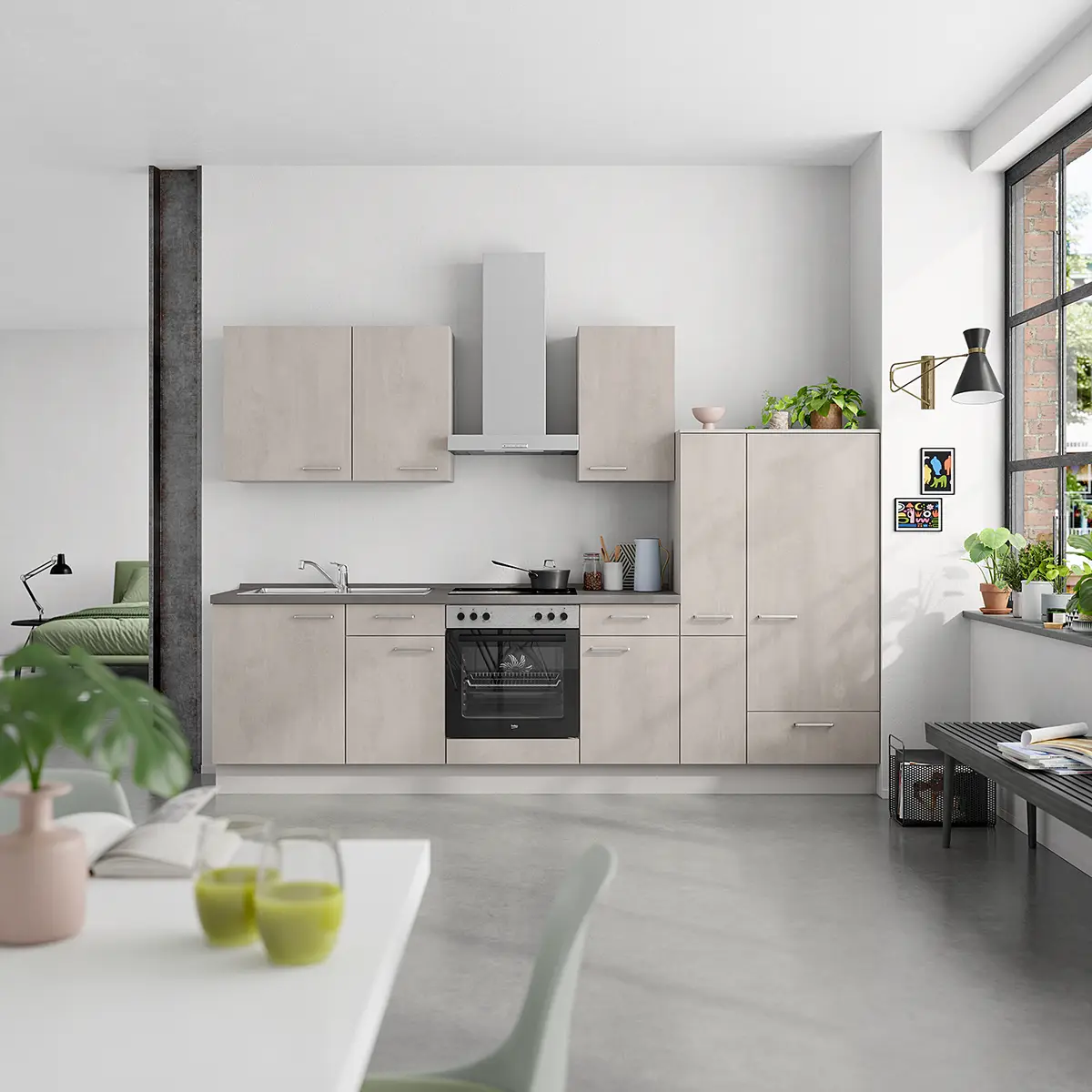 Unterschrank Riva mit Tür 45cm Türanschlag rechts Grau/Beton