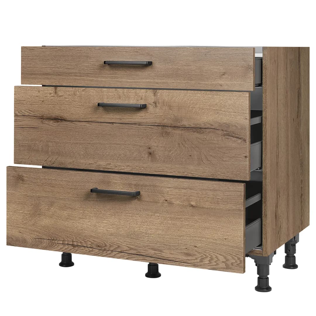 Kochfeldschrank Structura mit Schubladen 90cm Braun/Eiche