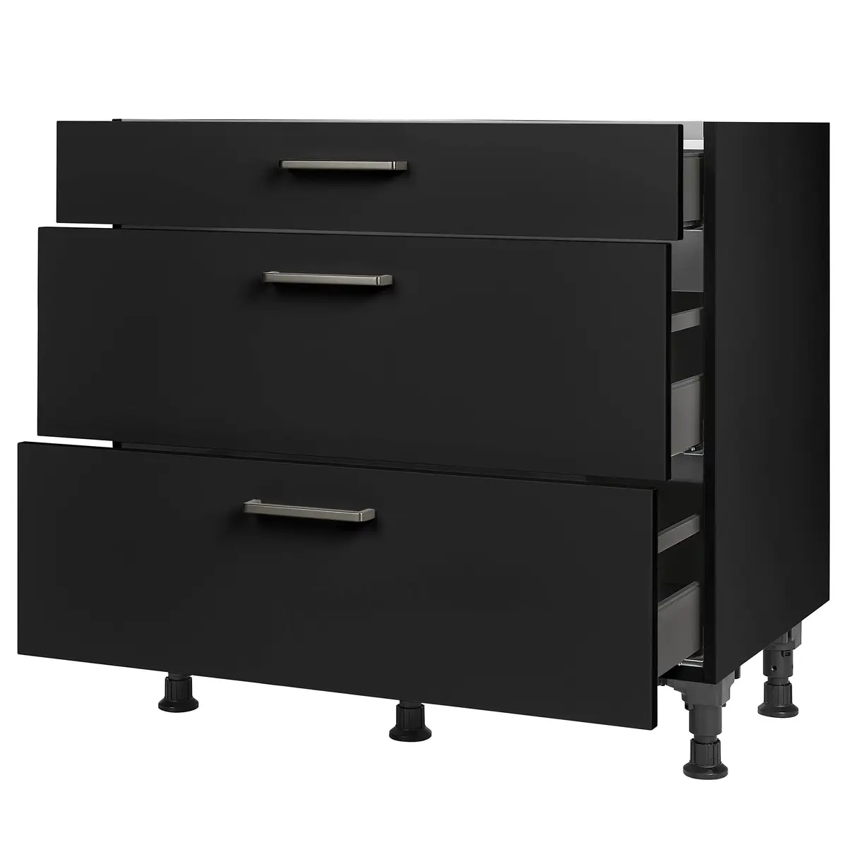 Kochfeldschrank Touch mit Schubladen 90cm Schwarz/Schwarz
