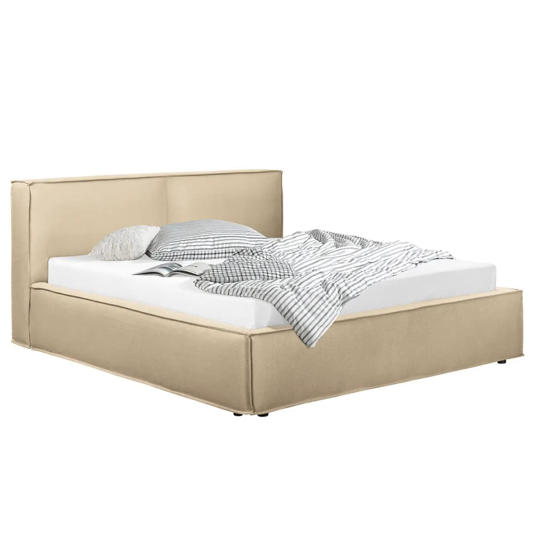 Polsterbett 140 x 200cm Flachgewebe Desna Beige/Sand | Beige
