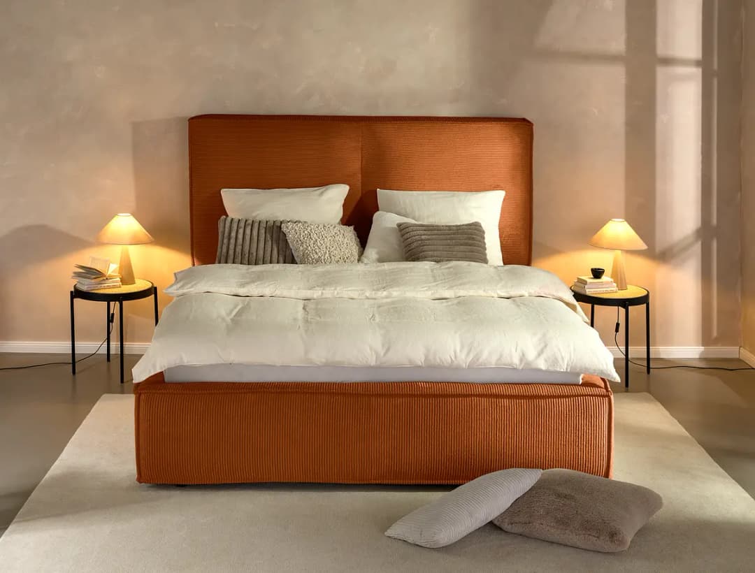 Polsterbett 140 x 200cm Cordstoff Poppy Orange/Orange | Orange
