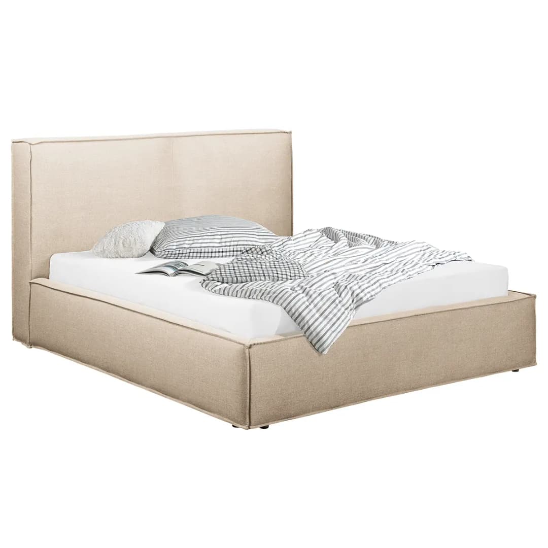 Polsterbett 140 x 200cm Flachgewebe Drems Beige | Beige