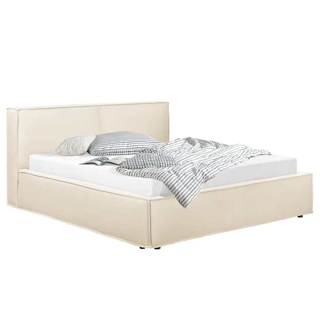 Polsterbett 160 x 200cm Flachgewebe Desna Beige/Creme | Beige