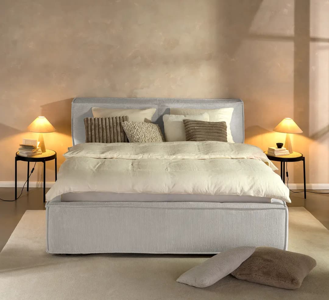 Polsterbett 180 x 200cm Cordstoff Poppy Grau/Hellgrau | Grau