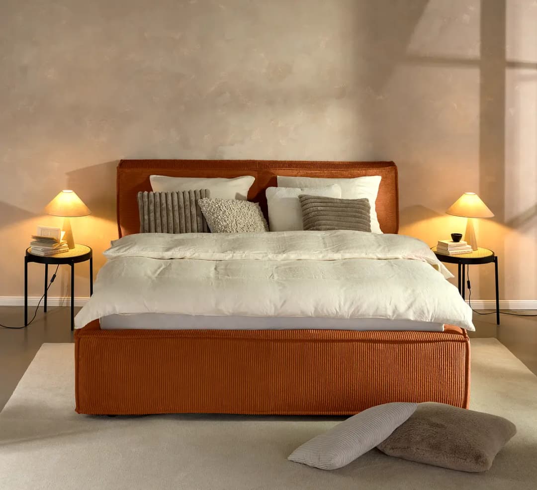 Polsterbett 200 x 200cm Cordstoff Poppy Orange/Orange | Orange