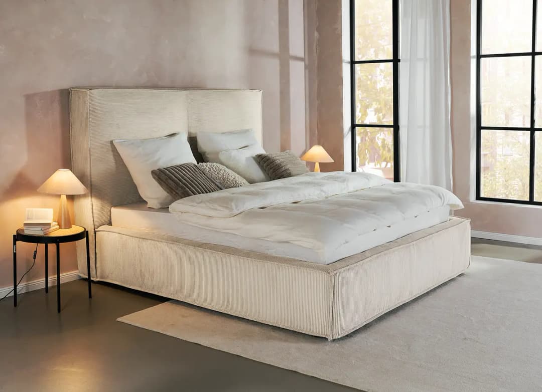 Polsterbett 180 x 200cm Cordstoff Poppy Beige/Creme | Beige