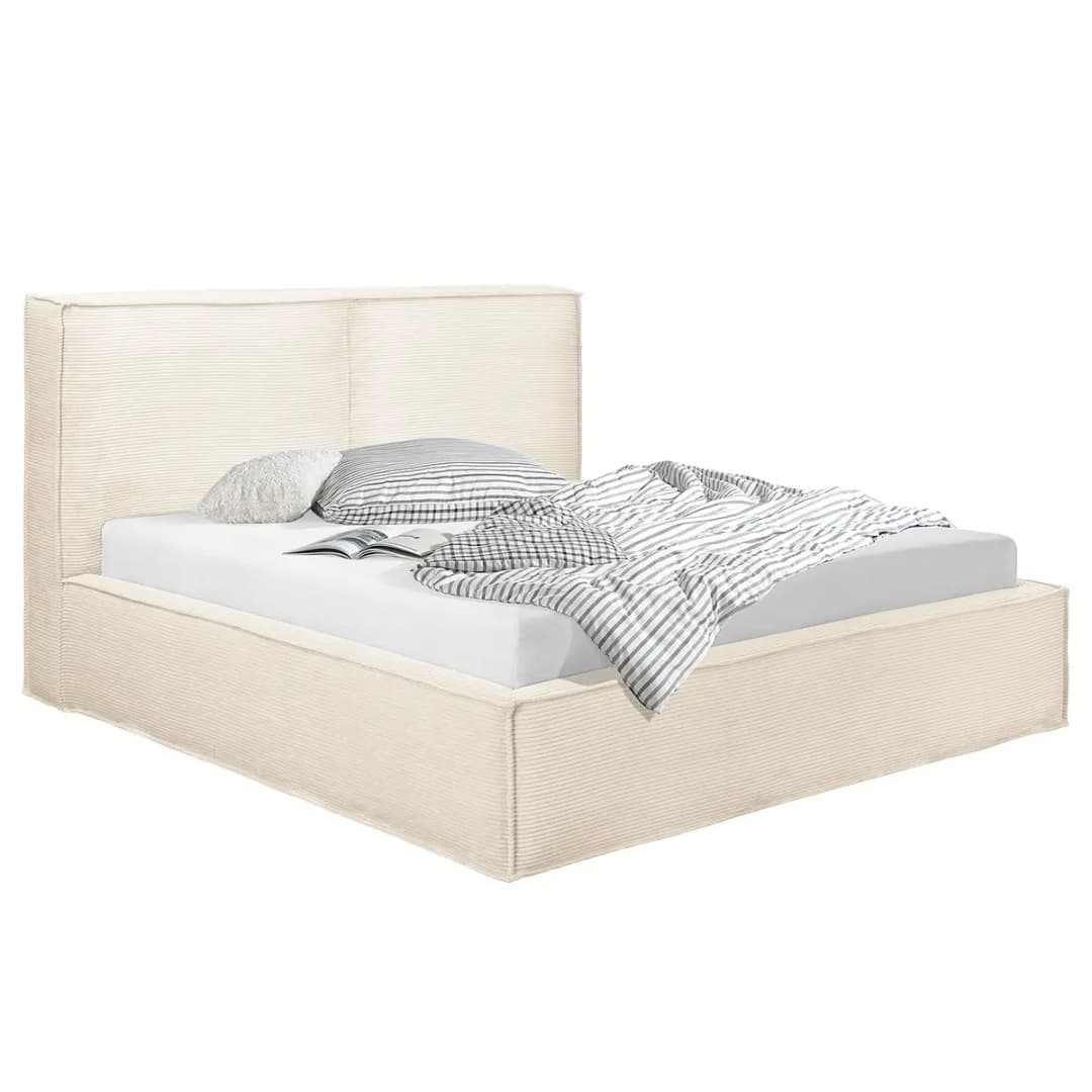Polsterbett 220 x 200cm Cordstoff Poppy Beige/Creme | Beige