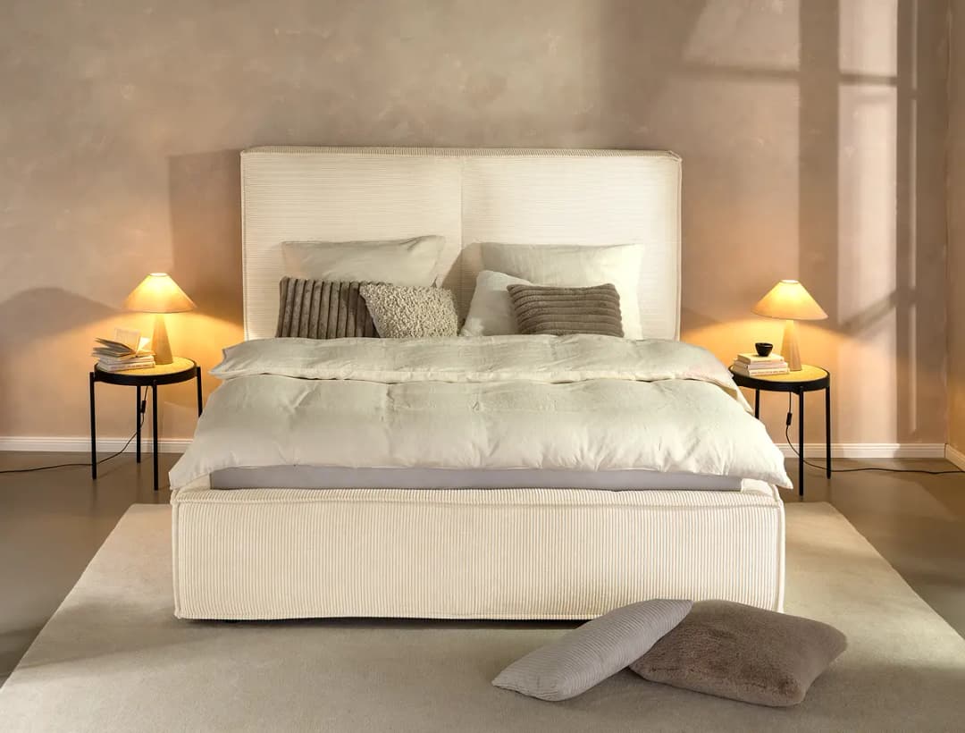 Polsterbett 220 x 200cm Cordstoff Poppy Beige/Creme | Beige
