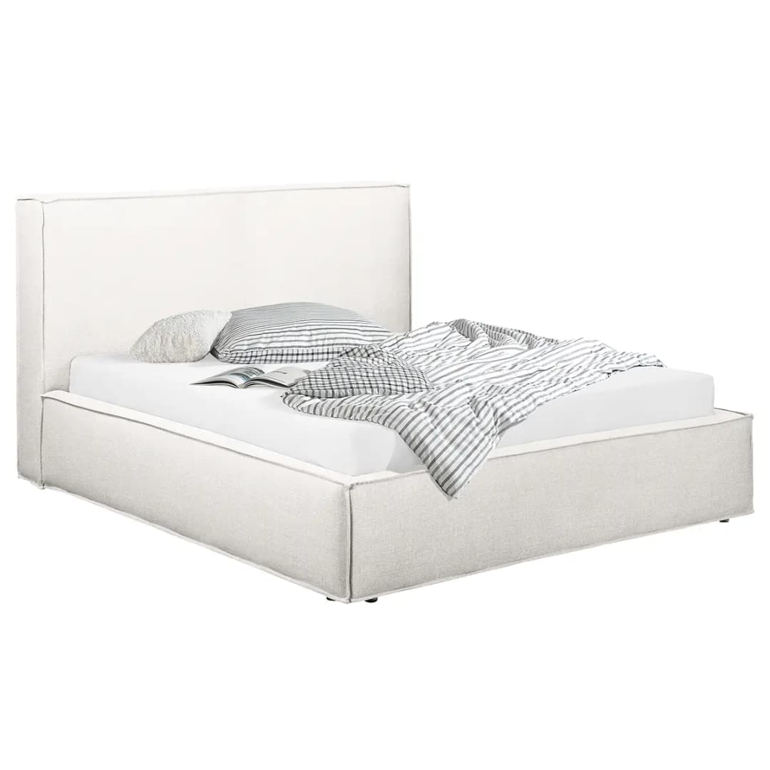 Polsterbett 220 x 200cm Flachgewebe Drems Beige/Weiß | Beige