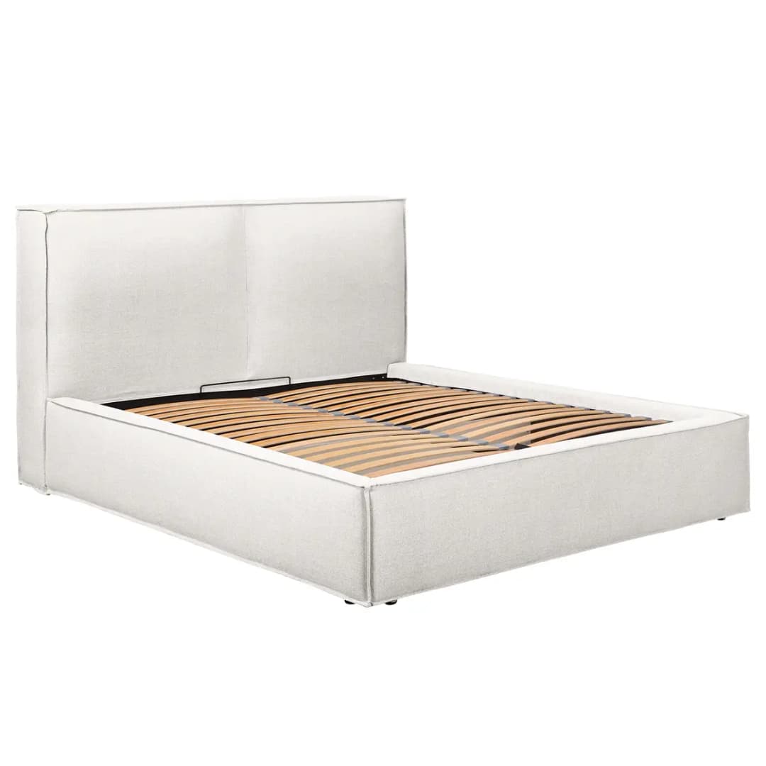 Polsterbett 220 x 200cm Flachgewebe Drems Beige/Weiß | Beige