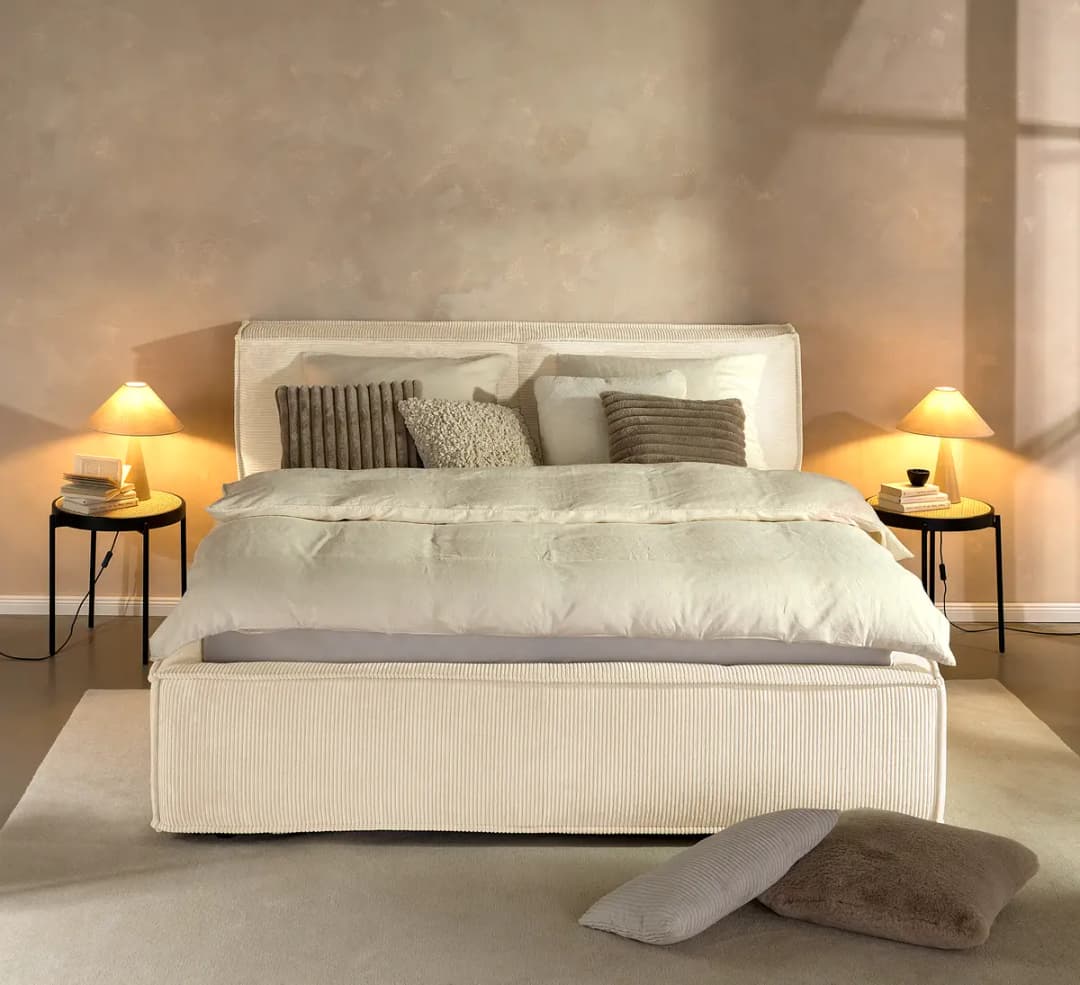 Polsterbett 180 x 200cm Cordstoff Poppy Beige/Creme H2 / H3