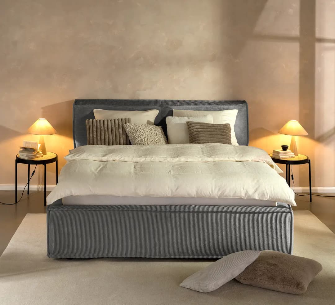 Studio Copenhagen Polsterbett 180x200cm Cordstoff Poppy Grau | Grau