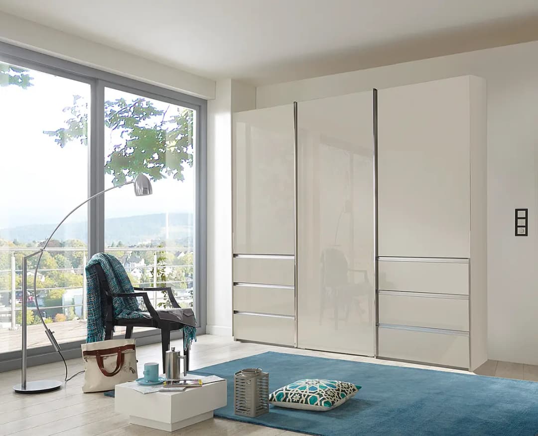 Schwebetürenschrank Glastür 246 x 236cm Grau/Beige/Champagner