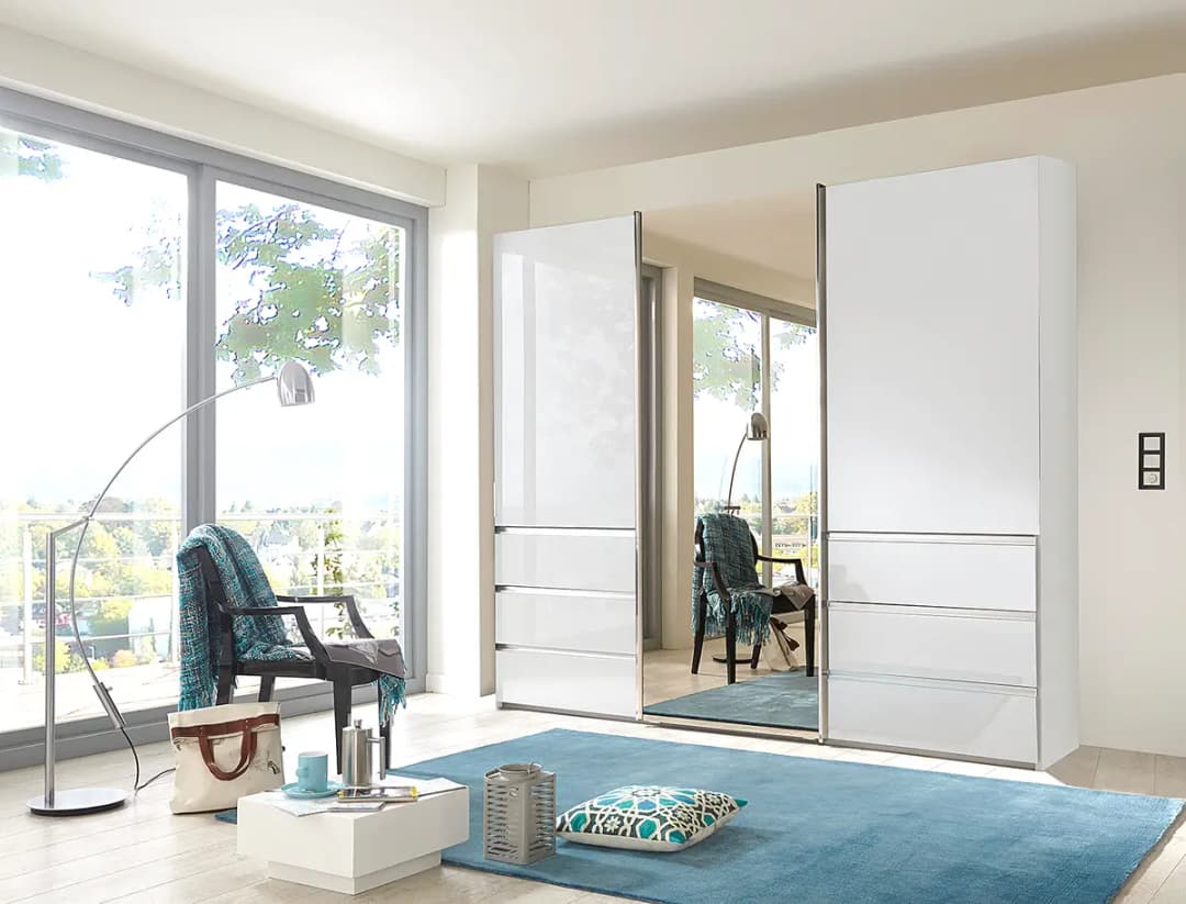 Schwebetürenschrank Spiegeltür Weiß/Weiß | Weiß