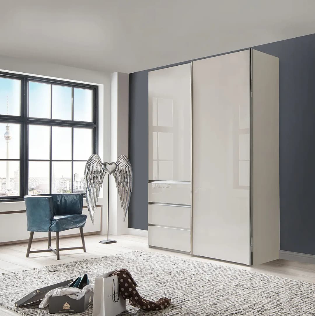 Wiemann Schwebetürenschrank Glastür 165 x 236cm Grau/Beige/Champagner