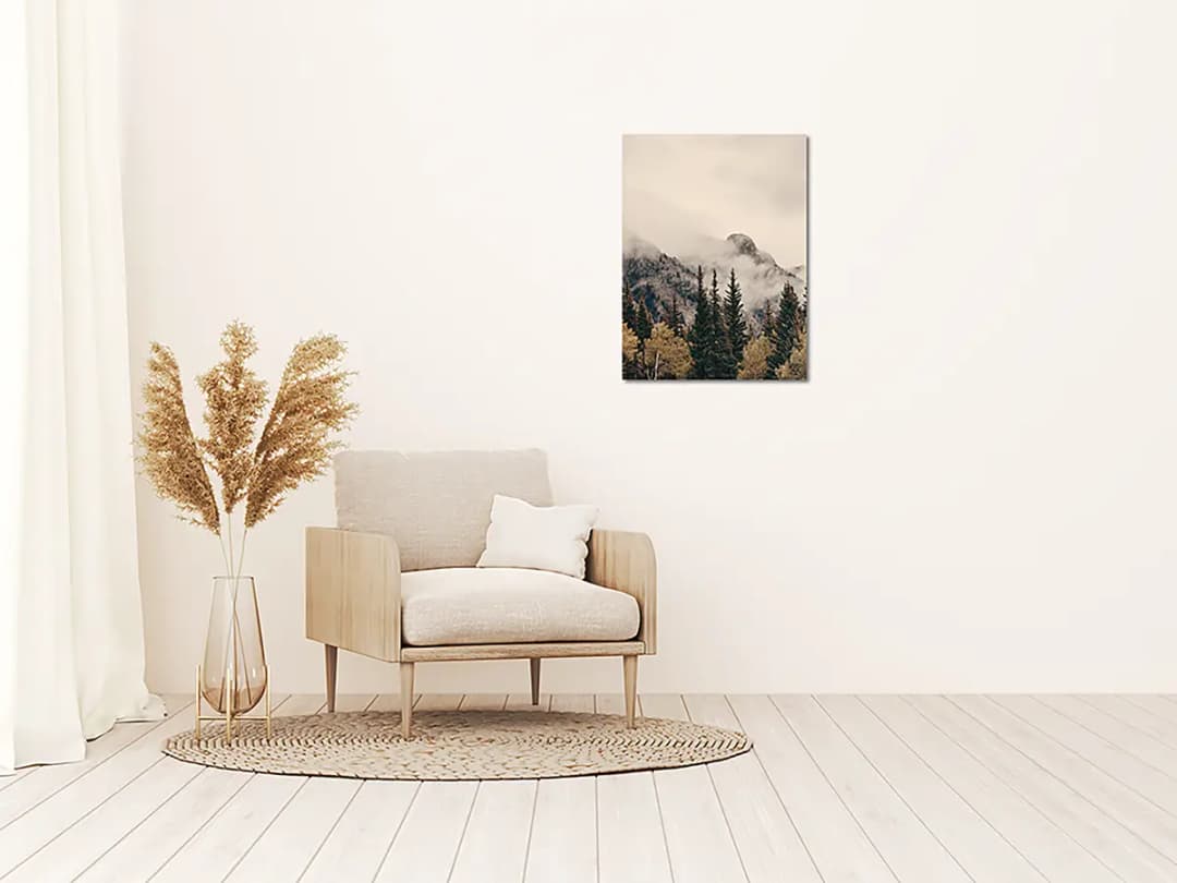 Metallbild Foggy Banff | Mehrfarbig
