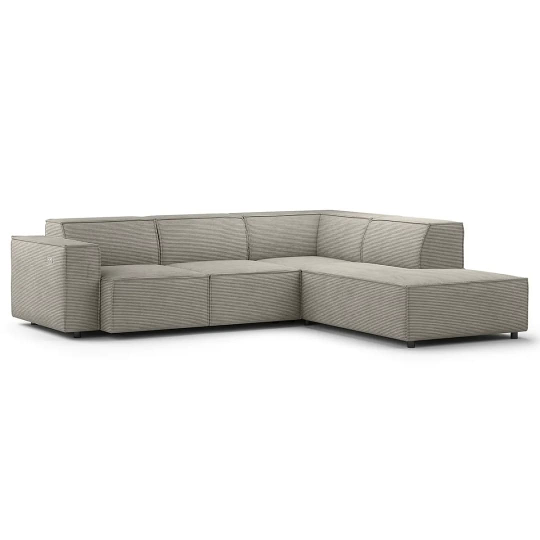 Ecksofa mit Ottomane Grau/Graubraun Cordstoff Scilla | Braun