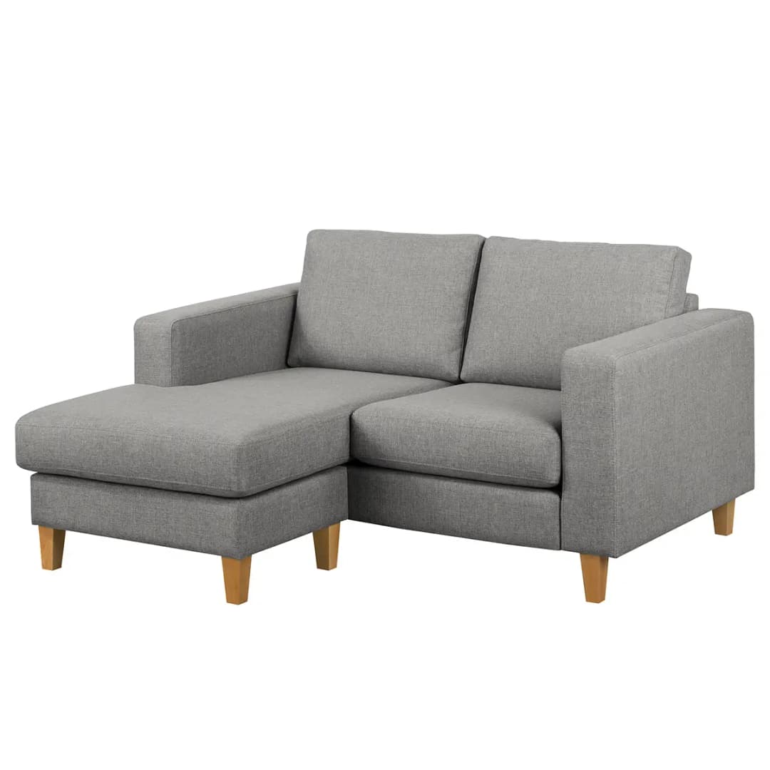 Ecksofa 1-Sitzer mit Longchair Grau/Platin Webstoff Inas | Grau