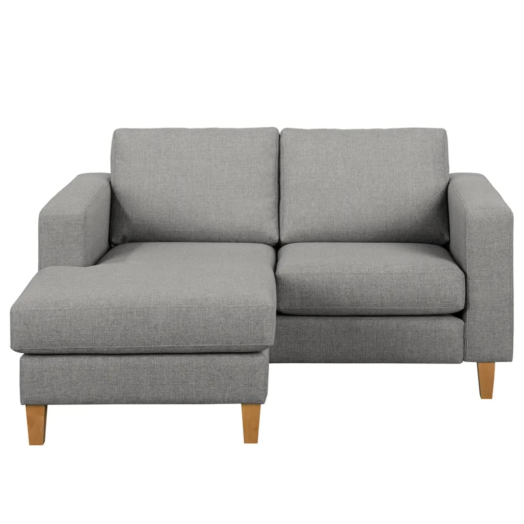 Ecksofa 1-Sitzer mit Longchair Grau/Platin Webstoff Inas | Grau