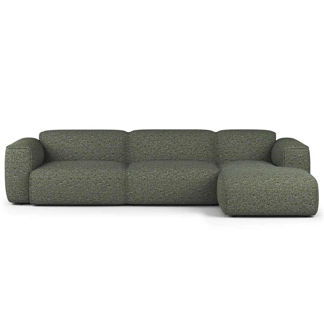 Ecksofa 3-Sitzer mit Longchair Grün Chenille Enne 317cm | Grün