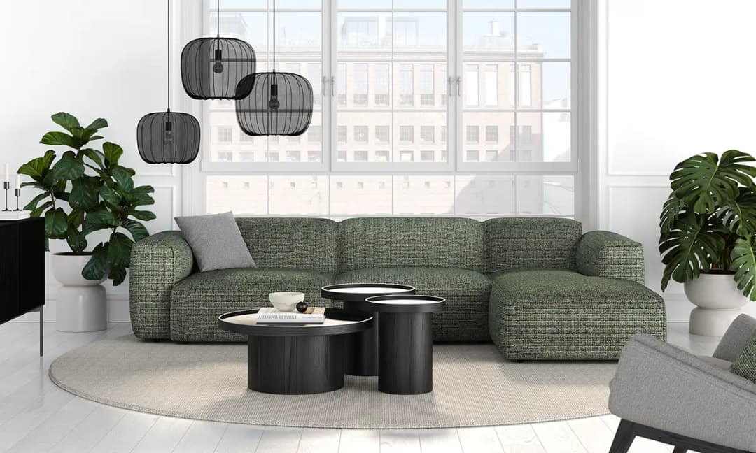 Ecksofa 3-Sitzer mit Longchair Grün Chenille Enne 317cm | Grün